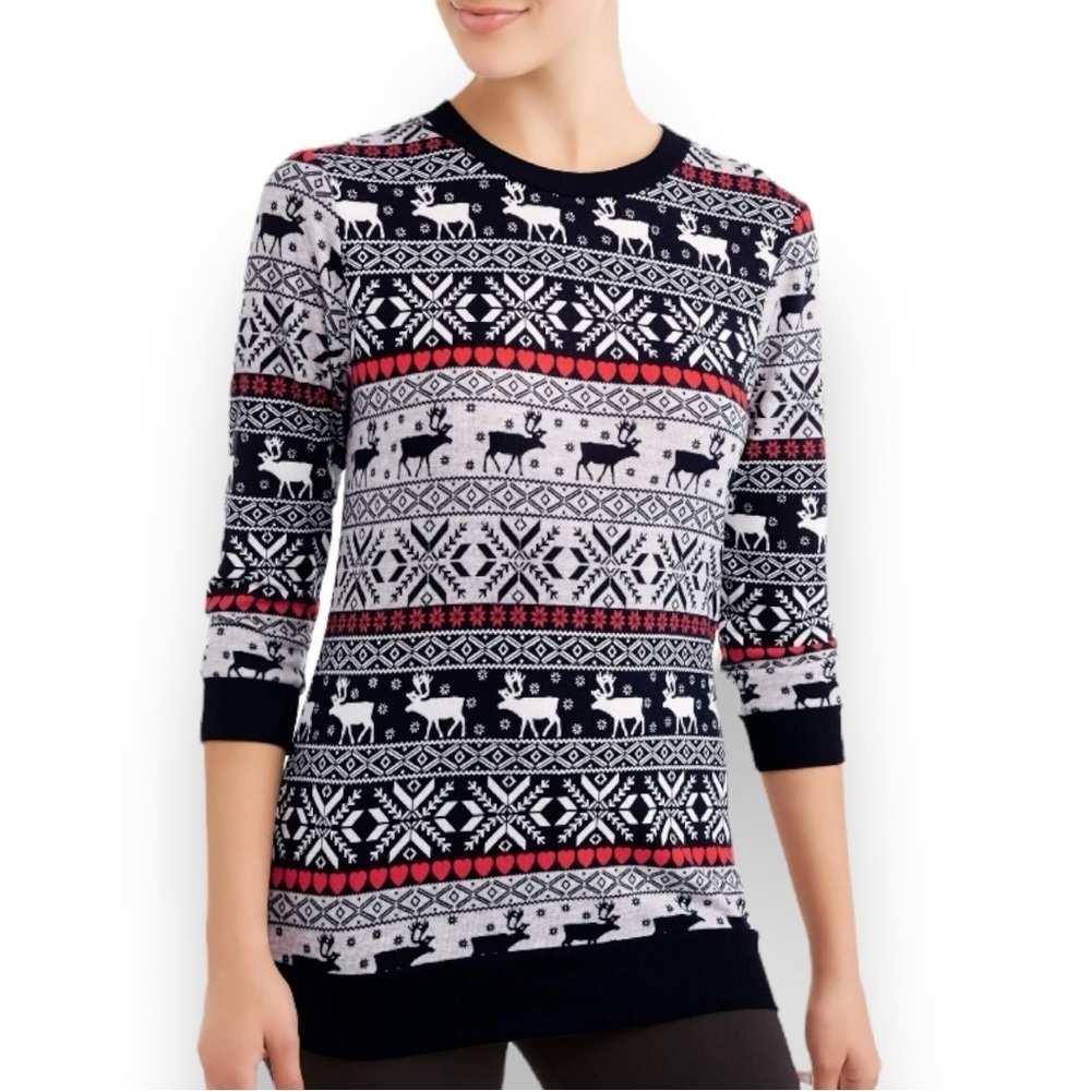 NOBO 3/4 Sleeve Tunic Length Crewneck Christmas Sweater Size XL (15-17) Juniors